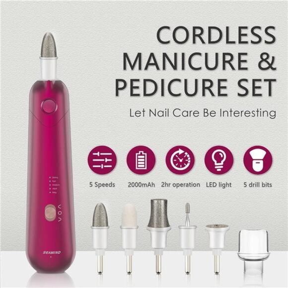 Professional Manicure Pedicure Set, Cordless Electric Nail File Kit,Rechargeable - Picture 2 of 7